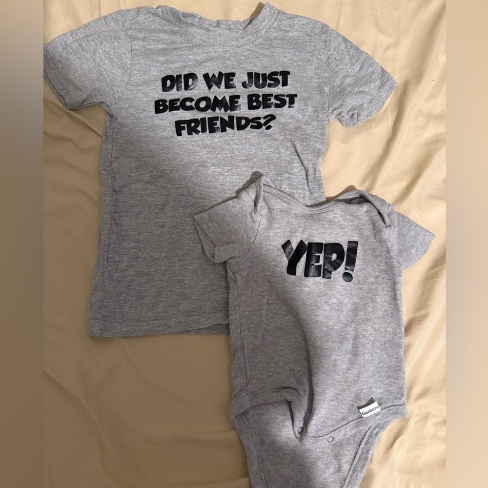 Sibling outfits 4t tee and 0-3 body suit
